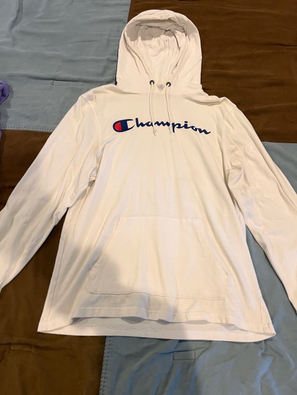 Champion hoodie pair (white and purple)
